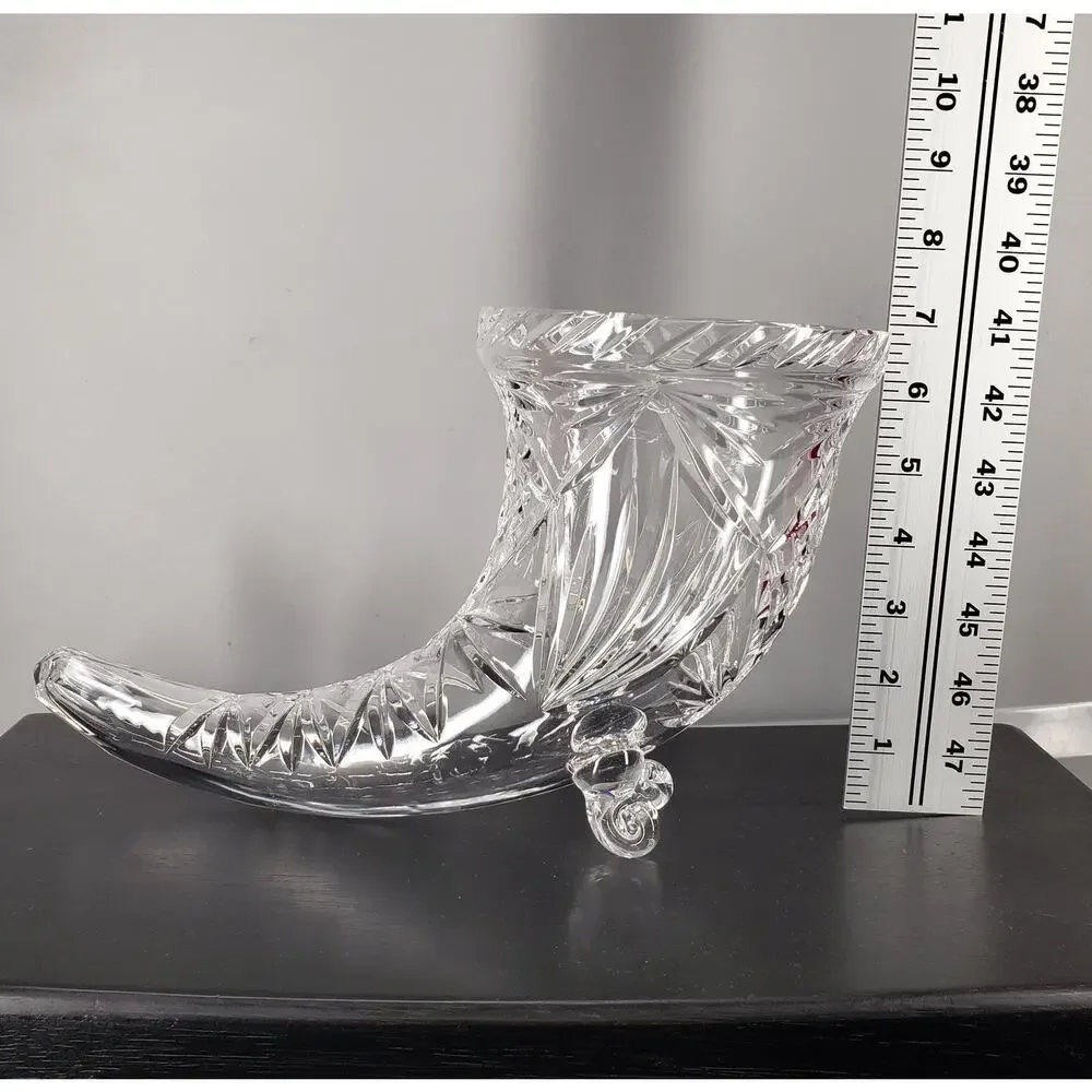 Crystal Cornucopia Horn Of Plenty Large Centerpiece Footed Vase